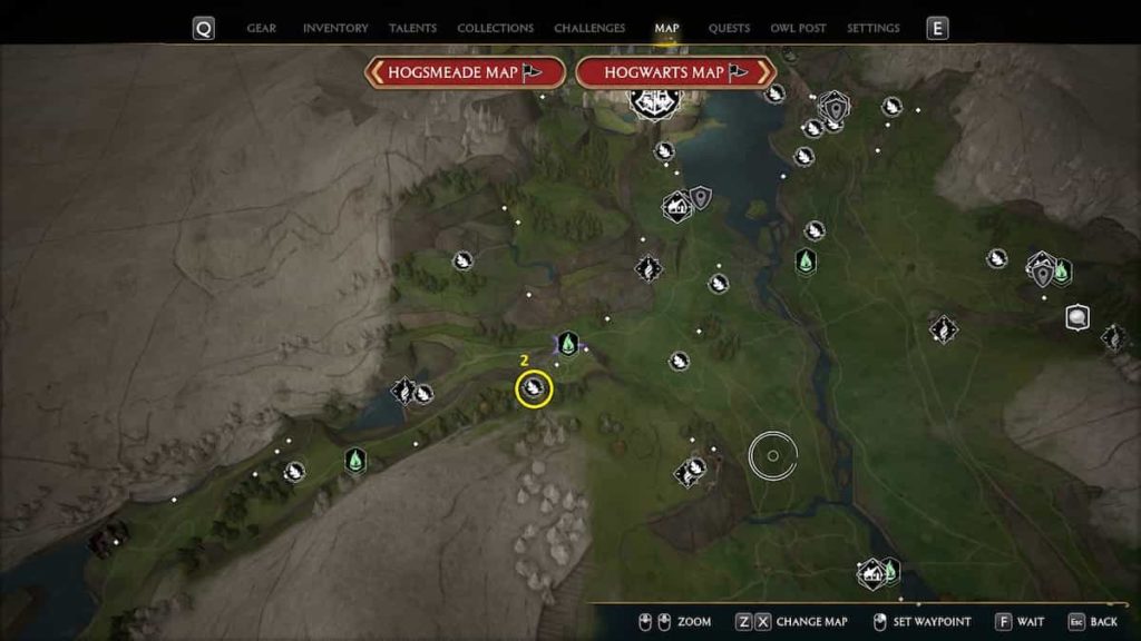 A mao detailing the location of the Merlin trila south of West Hogwarts Valley