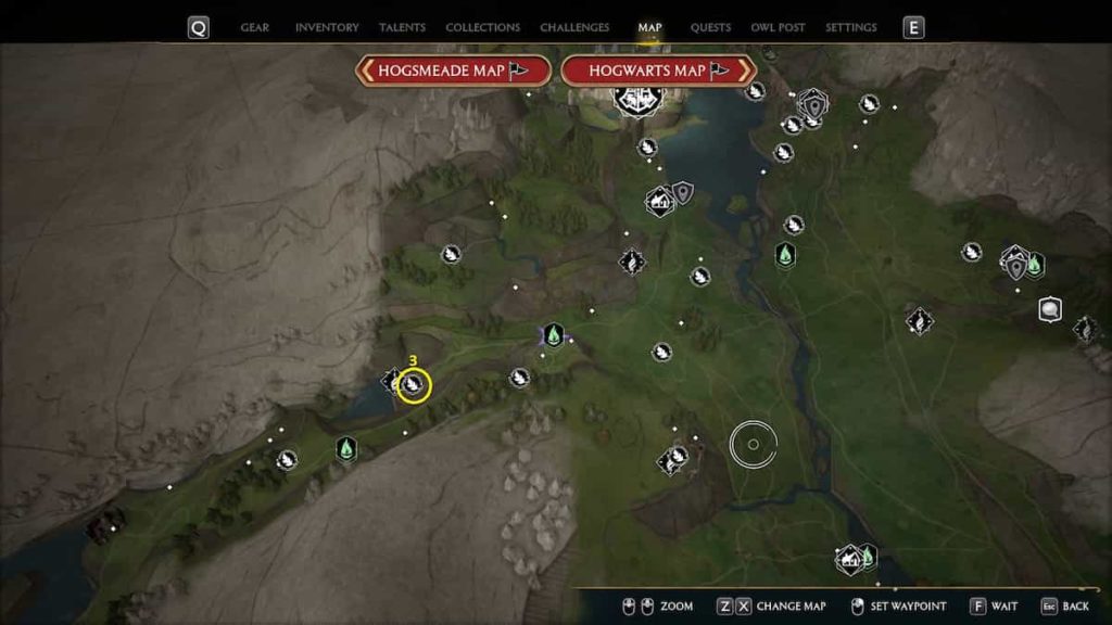 A map detailing the Merlin trial west of West Hogwarts Valley