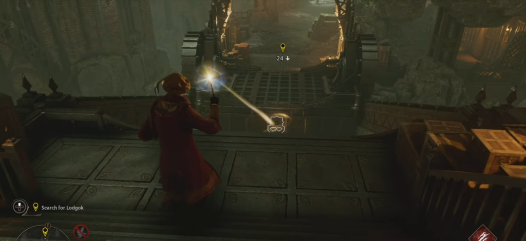 A screenshot of a character in Hogwarts Legacy that is casting a spell.